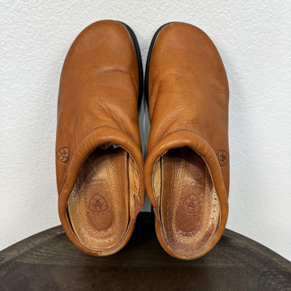 Ariat Shoes Womens Size 8 Brown Tan Leather Clogs Mules Slip On Comfort 95063